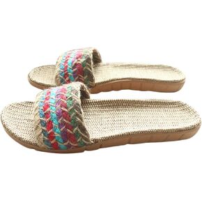 Holibanna Flax Linen Slippers Open Toe Slippers Bohemian Style Summer Beach Sandals Vintage Non-slip Slippers for Woman Girl Lady (6US, 3.5UK, 36.5EU)