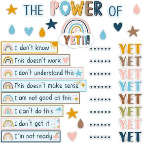 Boho The Power of Yet Classroom Bulletin Board Decoration Boho Rainbow Motivational Growth Mindset Cutouts Boho Inspirational Wall Decor for Middle Elementary School Teacher Supplies