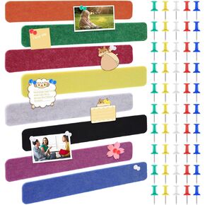 8 Pack Felt Pin Board Bar Strips Bulletin Board Tiles for Wall,Self-Adhesive Lightweight Bulletin Board Strips Cork Board Strips with 50 Pushpins for Office Classroom Home(8 Colors)