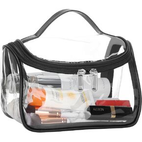 HAOGUAGUA Heavy Duty Clear Cosmetic Bag Waterproof Transparent Travel Makeup Toiletry Organizer Bag (Black)