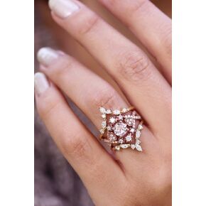 Mnyixsi 3Pcs Fashion Cubic Zirconia Rose Gold Rings Set for Women, CZ Diamond Flower Eternity Engagement Wedding Band Ring for Couple, Handmade Dainty Stackable Heart Charm Jewelry Set Size 6
