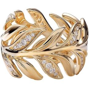 Statement Rings Cotail Party Jewelry 18K Gold Plated Clear CZ Long Leaf Ring for Women All-Around Band Ring