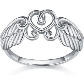 14K Gold/White Gold Plated Rings- Heart Angel Wings Rings/Silver Rings, Gold Rings for Women- 10mm Band Size 4-12