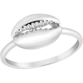 AeraVida Shoreline Cowrie Shell Beach Inspired .925 Sterling Silver Band Rings