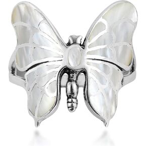 AeraVida Exotic Graceful Butterfly White Mother of Pearl Inlay .925 Sterling Silver Ring | Cute Wedding Rings For Women | Casual Comfort Fit Silver Rings for Women | Gift for Daughter | Sterling Silver Rings Sizes (6-10)