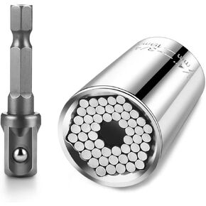 Universal Socket 7 to 19mm, Christmas Stocking Stuffers for Men Universal Socket Set with Wrench Power Drill Adapter - Best Gifts for Handyman Men Husband Father Boyfriend Him (Silver)