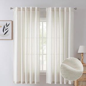 Tollpiz Natural Linen Cotton Tier Curtain Back Tab Short Bathroom Semi Sheer Half Curtains Pocket Neutral Boho Light Filtering Farmhouse Burlap Drape Kitchen, 30 x 36 inches Long, 2 Panels