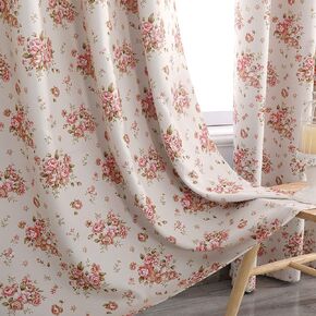 Autumn Dream Rose Blackout Soundproof Bedroom Curtains Drapes Panels, Grommet Top Floral Curtains for Living Room, Farmhouse, Dining Room,52 by 84 Inch, Light Beige