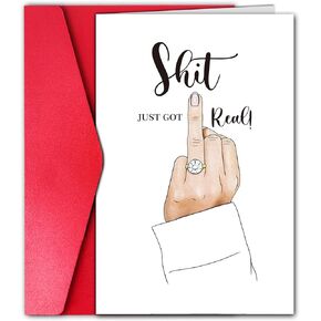 GYYsweetus Funny Engagement Card for Friends, It Just Got Real, Wedding Party Bridal Shower Card for Couple (White)