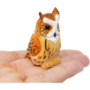 Barn Owl Wood Figurine Fake Miniature Decoration Forest Bird Carved Small Animal Sculpture Garden Statue