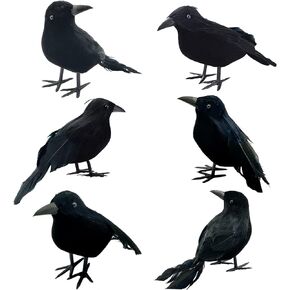 12 Pieces Halloween Black Crows Feathered Crows Realistic Looking Halloween Handmade Feathered Crow for Halloween Indoor Outdoors Ravens Birds Decoration, 3 Styles