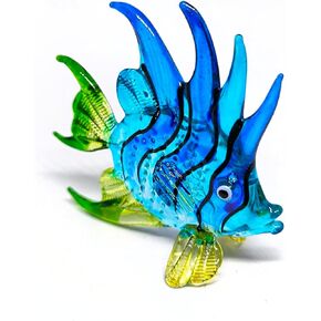 ZOOCRAFT Handcrafted Blue Glass Fish Figurine Exquisite Hand Blown Aquarium Collectible Coastal Style Deco