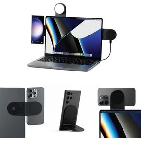 Rolling Square Edge Pro Full Kit - Mobile Magnetic Phone Holder & Magnetic Wireless Charger, 1000 Lumen Magnetic Light, Black