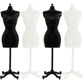 4pcs Doll Dress Forms Mini Mannequin Model Doll Clothing Clothes Gown Display Hanger Stand Racks Support for Doll Pretend Play Toy