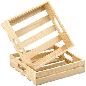2 Pack Wooden Crafts Pallet Crates with Handle, Blank Wood Trays Square Storage for DIY Crafting Decorations (Outer 8.7 x 8.7 x 2 in, Interior 8 x 8 x 1.75 in)