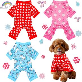 3 Pieces Dog Pajamas Puppy Bodysuit Soft Dog Pet Clothes Dog Jumpsuit Jammies for Small Medium Large Dogs Cute Apparel Bodysuits Dog Pjs for Girl and Boy, 3 Styles(S Fits 3.3-5.5 lbs)