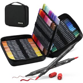 Markers for Adult Coloring Books: 120 Colors Markers Set Dual Tips Fine & Brush Pens Water-Based Art Markers for Kids Adults Drawing Sketching Bullet Journal Writing Lettering No bleeding