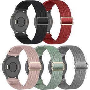 5 Pack Stretchy Nylon Watch Bands Compatible with Garmin Venu 2S/Vivoactive 4S/Venu 3S/Vivomove 3S,18mm Loop Elastic Fabric Adjustable Straps for Garmin Forerunner 265S/255S/255S Music Women Men