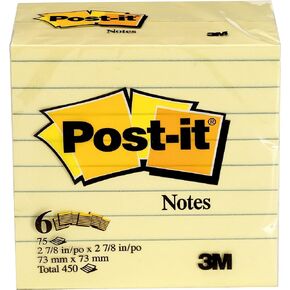 Post-it Notes 3x3 in, 6 Pads, America's’s #1 Favorite Sticky Notes, Canary Yellow, Clean Removal, Recyclable (5444)