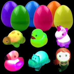 Jofan 6 Pack Prefilled Jumbo Plastic Easter Eggs with Light Up Animal Bath Toys Inside for Kids Boys Girls Toddlers Easter Basket Stuffers Gifts Party Favors