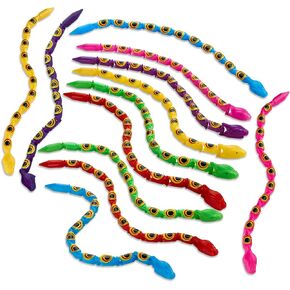 Wiggly Jointed Snakes - Pack of 12 - Wacky Fun and Educational Plastic Toys for Kids Learning, Carnival Prize, Party Favor Fidget Toy for Kids, Gift Idea for Boys and Girls Educational Toys