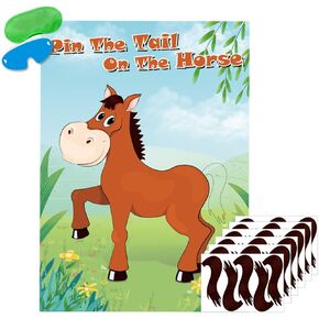 Hxezoc Pin The Tail On The Horse Game for Kids Large Horse Poster Games for Boys/Girls Birthday Party Decorations Horse Party Games Supplies - 30 Tails