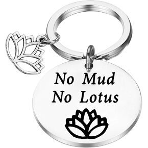 BEKECH Inspirational Yoga Keychain No Mud No Lotus Keychain Lotus Flower Yoga Jewelry Yogi Gift Yoga Lover Gift