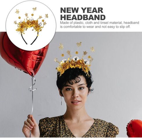 Abaodam 2024 Happy New Year Headband Glitter Star Sequins Headband Star Hair Hoop New Years Party Costume Headwear Favors. Golden in Kuwait