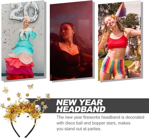 Abaodam 2024 Happy New Year Headband Glitter Star Sequins Headband Star Hair Hoop New Years Party Costume Headwear Favors. Golden in Kuwait