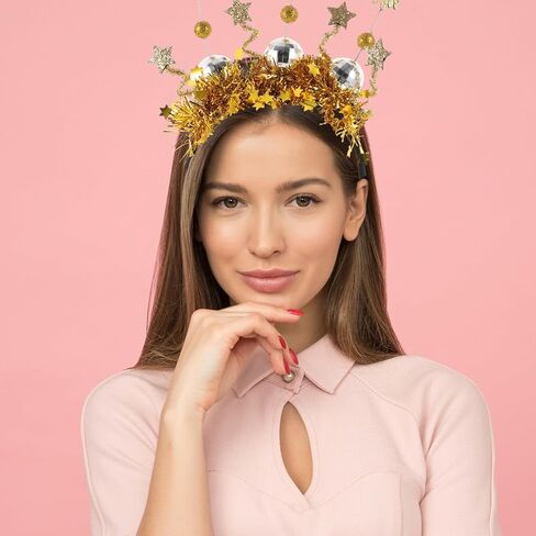 Abaodam 2024 Happy New Year Headband Glitter Star Sequins Headband Star Hair Hoop New Years Party Costume Headwear Favors. Golden in Kuwait