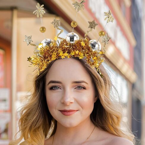 Abaodam 2024 Happy New Year Headband Glitter Star Sequins Headband Star Hair Hoop New Years Party Costume Headwear Favors. Golden in Kuwait