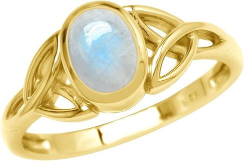 Silvershake 7X5mm Oval Shape Cabochon Gemstone White Gold Plated or Yellow Gold Plated 925 Sterling Silver Triquetra Celtic Knot Solitaire Gemstone Ring Jewelry for Women in Saudi Arabia