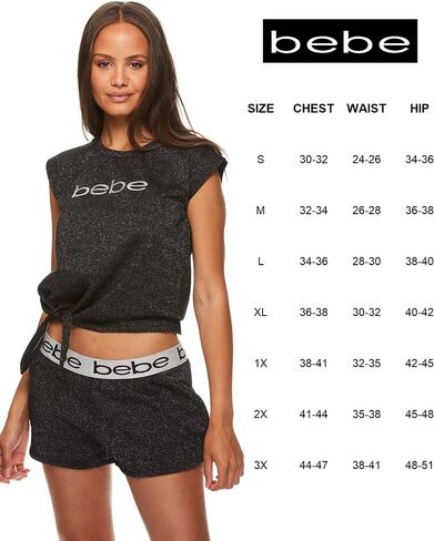 bebe Womens Logo Print Short Sleeve Shirt and Pajama Shorts Lounge Sleepwear Set in Saudi Arabia
