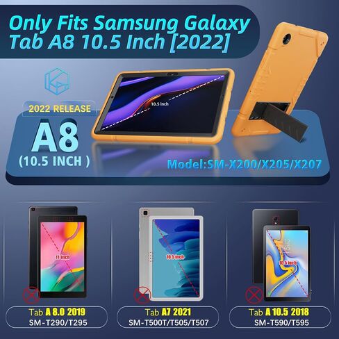 Samsung Galaxy Tab A8 Cases,Case for Galaxy Tab A8 10.5 inch 2022,Tablet Cases for Kids with 2 Angle Kickstand,Heavy Duty Shockproof Protective Cover with Built-in Stand(SM-X200/X205/X207) in Saudi Arabia