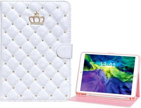 Case for iPad 10th Generation Case with Pencil Holder, PU Leather Crown Bling Folio Stand Cover and Multiple Viewing Angles (Black) in Saudi Arabia