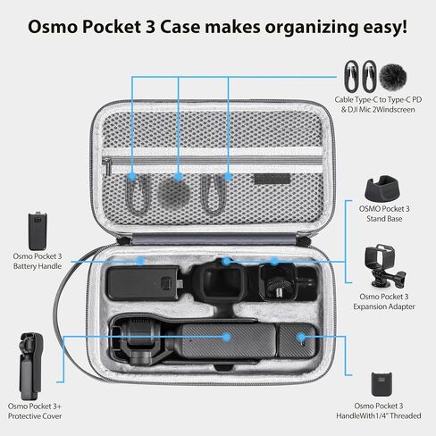 Tomat Osmo Pocket 3 Accessories Bundle 4-IN-1 Camera Accessory Kit, Portable Osmo Pocket 3 Carrying Case, Expansion Adapter Mount, 4PCS Screen Protector, Stand Base for Dji Osmo Pocket 3 in Saudi Arabia