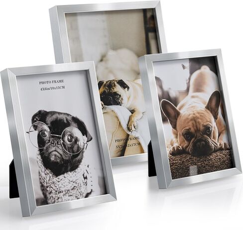 إطارات صور Afuly مقاس 5 × 7 مقاس 4 × 6 إطار صورة مكتبي مجموعة من 3 قطع مقاس 5 × 7 4 × 6 لعرض الصور على الحائط على سطح الطاولة ديكور منزلي حديث هدايا زفاف لأعياد الميلاد لأصدقاء العائلة، فضي in Kuwait