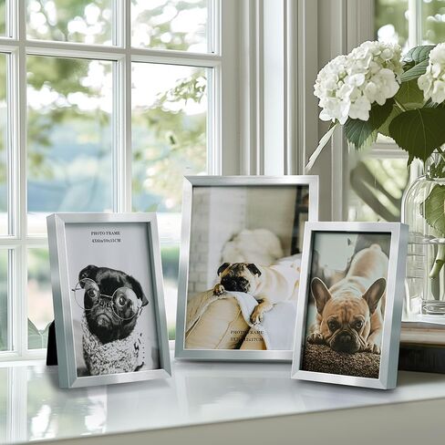 إطارات صور Afuly مقاس 5 × 7 مقاس 4 × 6 إطار صورة مكتبي مجموعة من 3 قطع مقاس 5 × 7 4 × 6 لعرض الصور على الحائط على سطح الطاولة ديكور منزلي حديث هدايا زفاف لأعياد الميلاد لأصدقاء العائلة، فضي in Kuwait