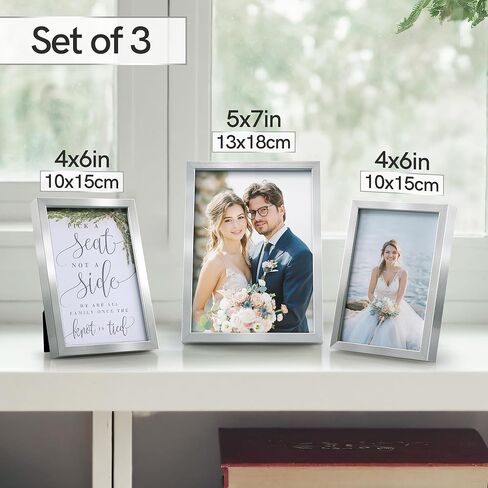 إطارات صور Afuly مقاس 5 × 7 مقاس 4 × 6 إطار صورة مكتبي مجموعة من 3 قطع مقاس 5 × 7 4 × 6 لعرض الصور على الحائط على سطح الطاولة ديكور منزلي حديث هدايا زفاف لأعياد الميلاد لأصدقاء العائلة، فضي in Kuwait