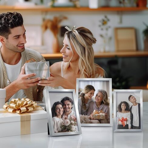 إطارات صور Afuly مقاس 5 × 7 مقاس 4 × 6 إطار صورة مكتبي مجموعة من 3 قطع مقاس 5 × 7 4 × 6 لعرض الصور على الحائط على سطح الطاولة ديكور منزلي حديث هدايا زفاف لأعياد الميلاد لأصدقاء العائلة، فضي in Kuwait