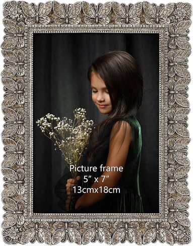 إطار صورة عتيق مقاس 5 × 7، إطار صورة مزخرف عتيق مقاس 5 × 7 مع واجهة زجاجية لسطح الطاولة والتعليق على الحائط، لون فضي على شكل زهرة in Saudi Arabia