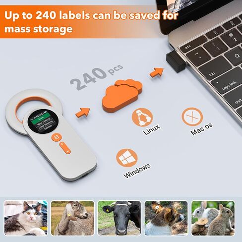 الماسح الضوئي لقارئ الرقاقة الدقيقة للحيوانات الأليفة القابل لإعادة الشحن RFID EMID (لاسلكي 2.4 جيجا هرتز + بلوتوث + USB) شاشة عرض TFT الكل في واحد مقاس 1.44 بوصة ISO11784 / ISO11785 / FDX-B وEMID للحيوان/الحيوانات الأليفة/الكلب/القطط in Saudi Arabia