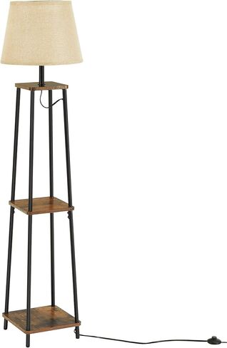 مصباح أرضي من VASAGLE مع أرفف، مصباح قراءة واقف مع غطاء مصباح، لغرفة المعيشة، غرفة النوم، المصباح غير متضمن، بني ريفي وأسود ULFL012B01 in Kuwait