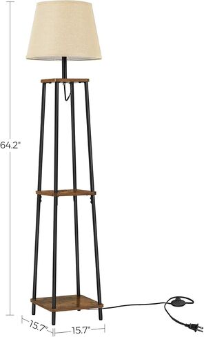 مصباح أرضي من VASAGLE مع أرفف، مصباح قراءة واقف مع غطاء مصباح، لغرفة المعيشة، غرفة النوم، المصباح غير متضمن، بني ريفي وأسود ULFL012B01 in Kuwait