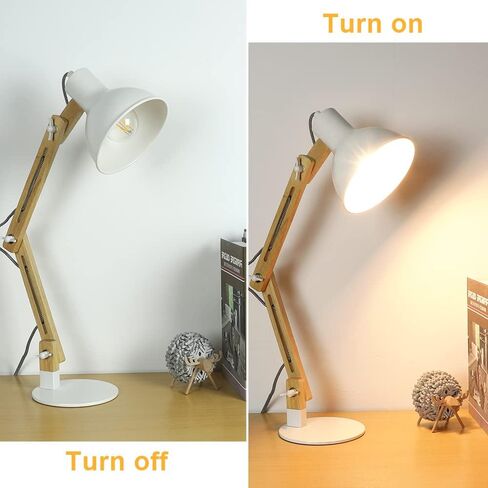 DINGLILIGHTING DLLT Swing Arm Desk Lamp, Wood Adjustable Gooseneck Table Lamp, Modern Architect Desk Light, Reading Light for Work, Study, Bedroom, Home Office, White Metal Shade, E26 Bulb Included in Saudi Arabia
