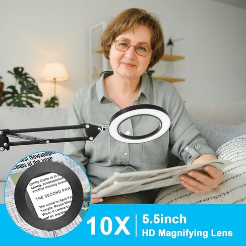 عدسة مكبرة 5X مع ضوء وحامل، مصباح أرضي مكبر بسطوع قابل للتعديل، مكبر مضاء بذراع معقوفة للقراءة والحرف اليدوية والعمل القريب in Kuwait