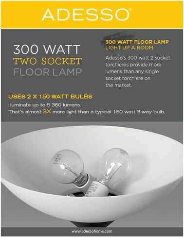 Adesso Home 5120-01 Transitional Two Light Floor Lamp from Metropolis Collection Finish, Black Nickel in Saudi Arabia