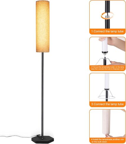 مصابيح أرضية لغرفة المعيشة، مصباح أرضي LED بقدرة 12 وات مع جهاز تحكم عن بعد و3 درجات حرارة ألوان، مصباح للقراءة، مصابيح أرضية مع غطاء مصباح بيج لغرف النوم/المكتب (المصباح متضمن) in Saudi Arabia