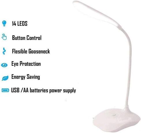 LED Table Lamp,Portable Eye-Protected Flexible Gooseneck Small Desk Lights for Dorm Study Office Bedroom-USB or 3 AA Batteries Powered -Not Include Batteries(1 Pack) in Saudi Arabia