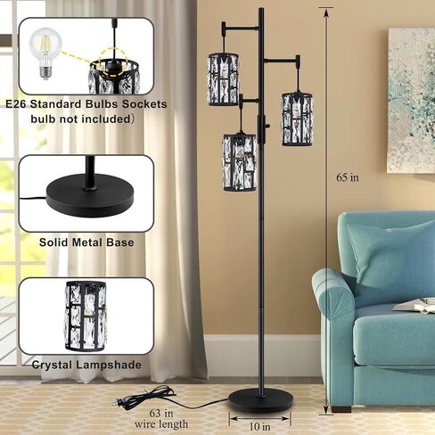 مصابيح أرضية لغرفة المعيشة قابلة للتعتيم الصناعية، مصباح أرضي للمزرعة مناسب لغرفة النوم والمكتب وثلاثة أوضاع إضاءة. (المصباح غير متضمن) in Kuwait